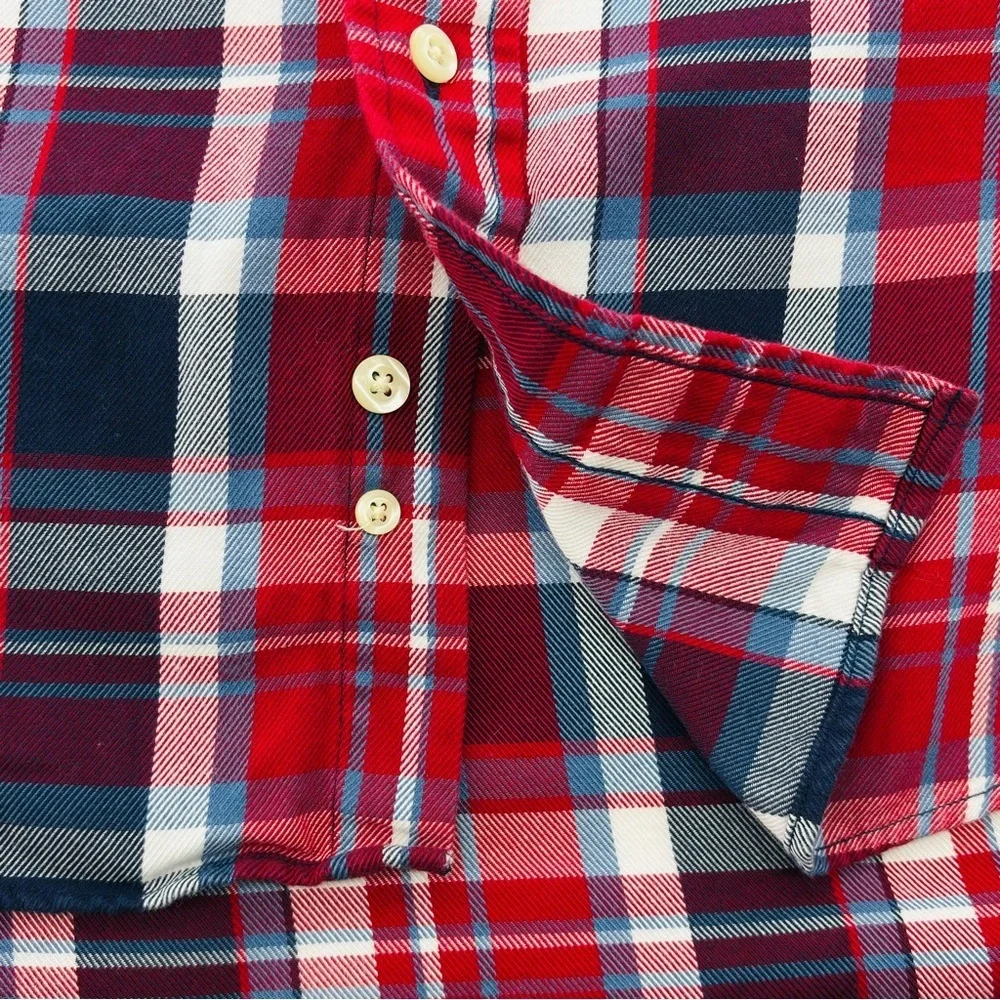 Tommy Hilfiger Navy, Red & White Flannel Checkered Button Down Shirt Size small - Picture 6 of 17